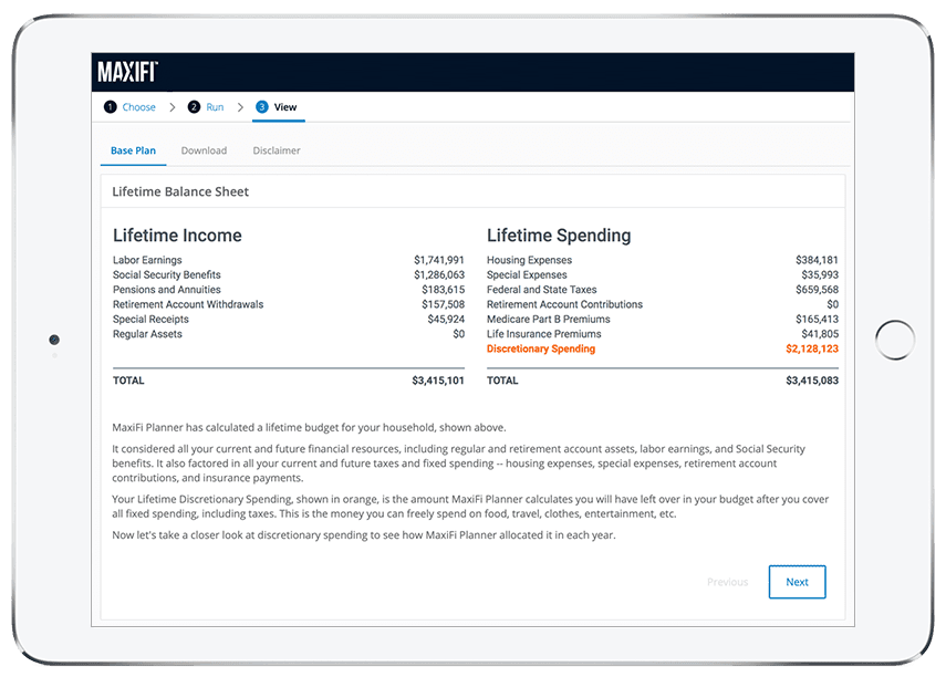 MaxiFi Software running on a tablet